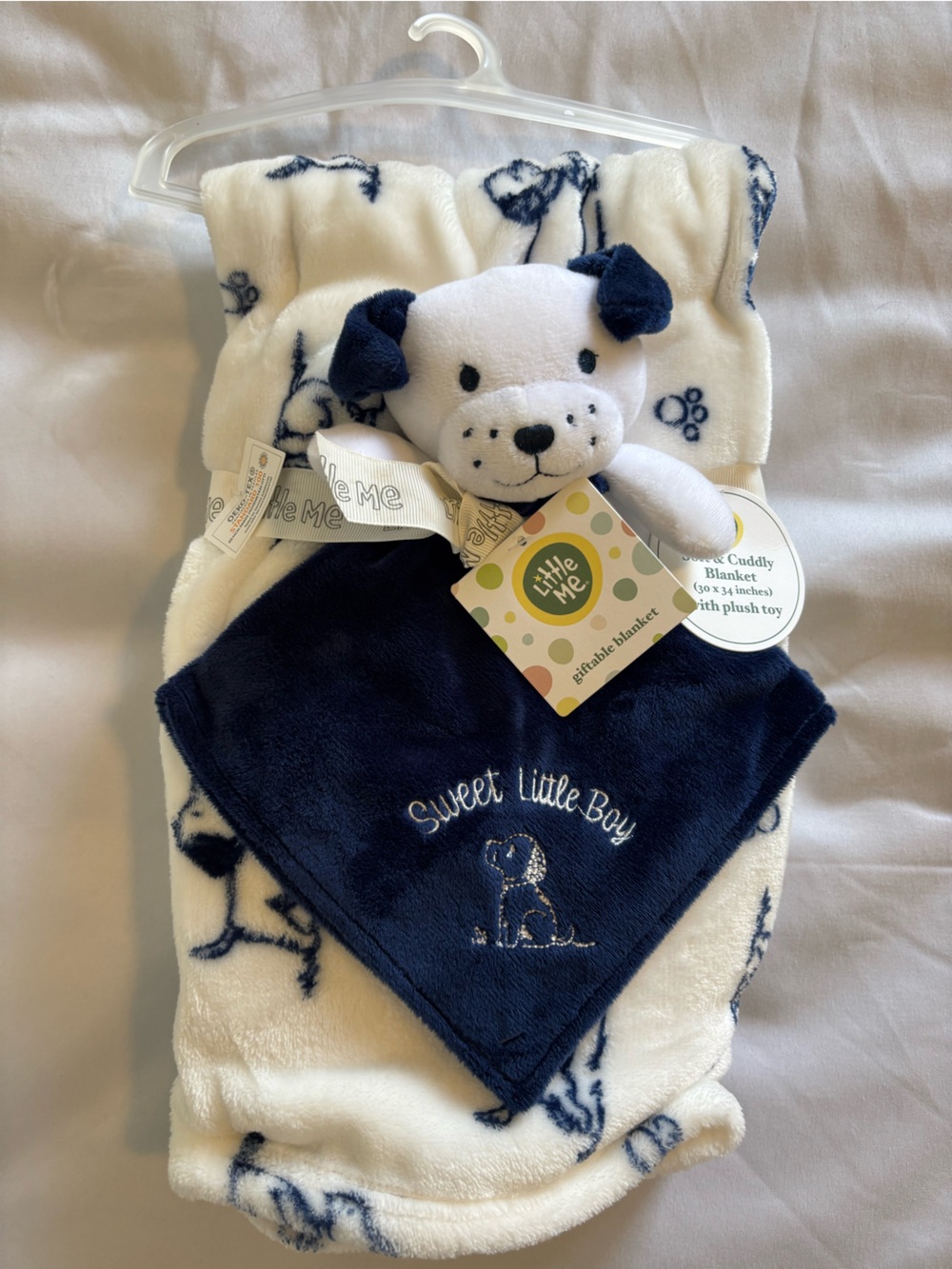 Little Me Baby Plush Security Blanket - Navy and White